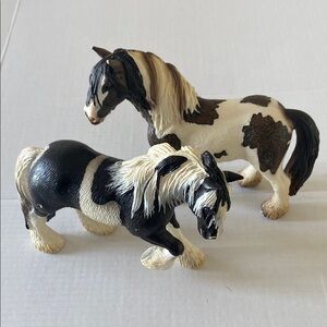 Schleich Tinker Stallion and Mare Brown White Clydesdale Gypsy Draft Horses